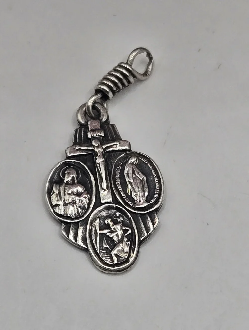 Sterling Silver Catholic Miraculous Medal Pendant Charm - Silver